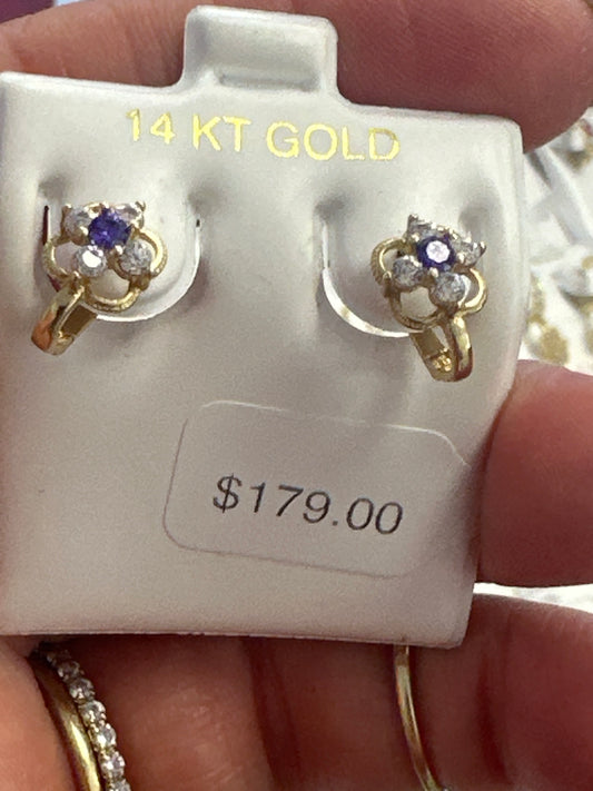 14k Baby earing flower purple huggies