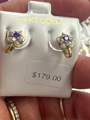 14k Baby earing flower purple huggies