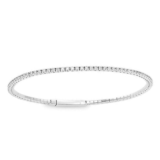 LADIES SEMI MOUNT TENNIS FLEXIBLE BANGLE 1.50CT ROUND DIAMOND 14K WHITE GOLD