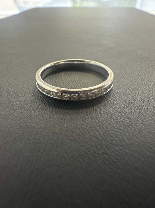 14k white gold band aro con diamantes