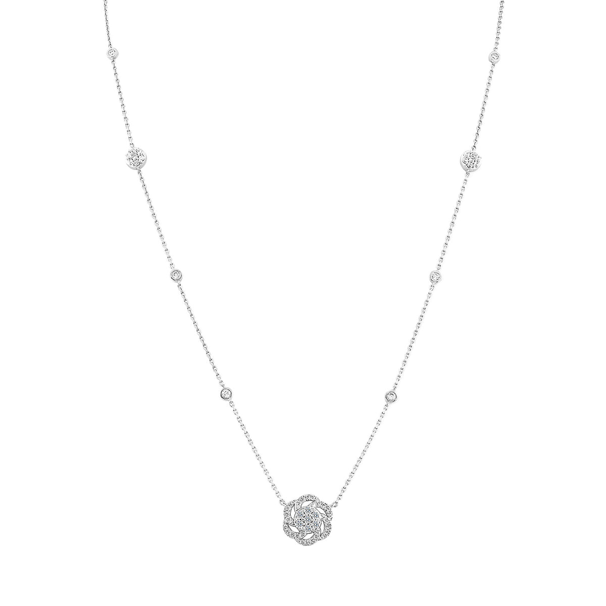 LADIES NECKLACE 0.50CT ROUND DIAMOND 14K WHITE GOLD