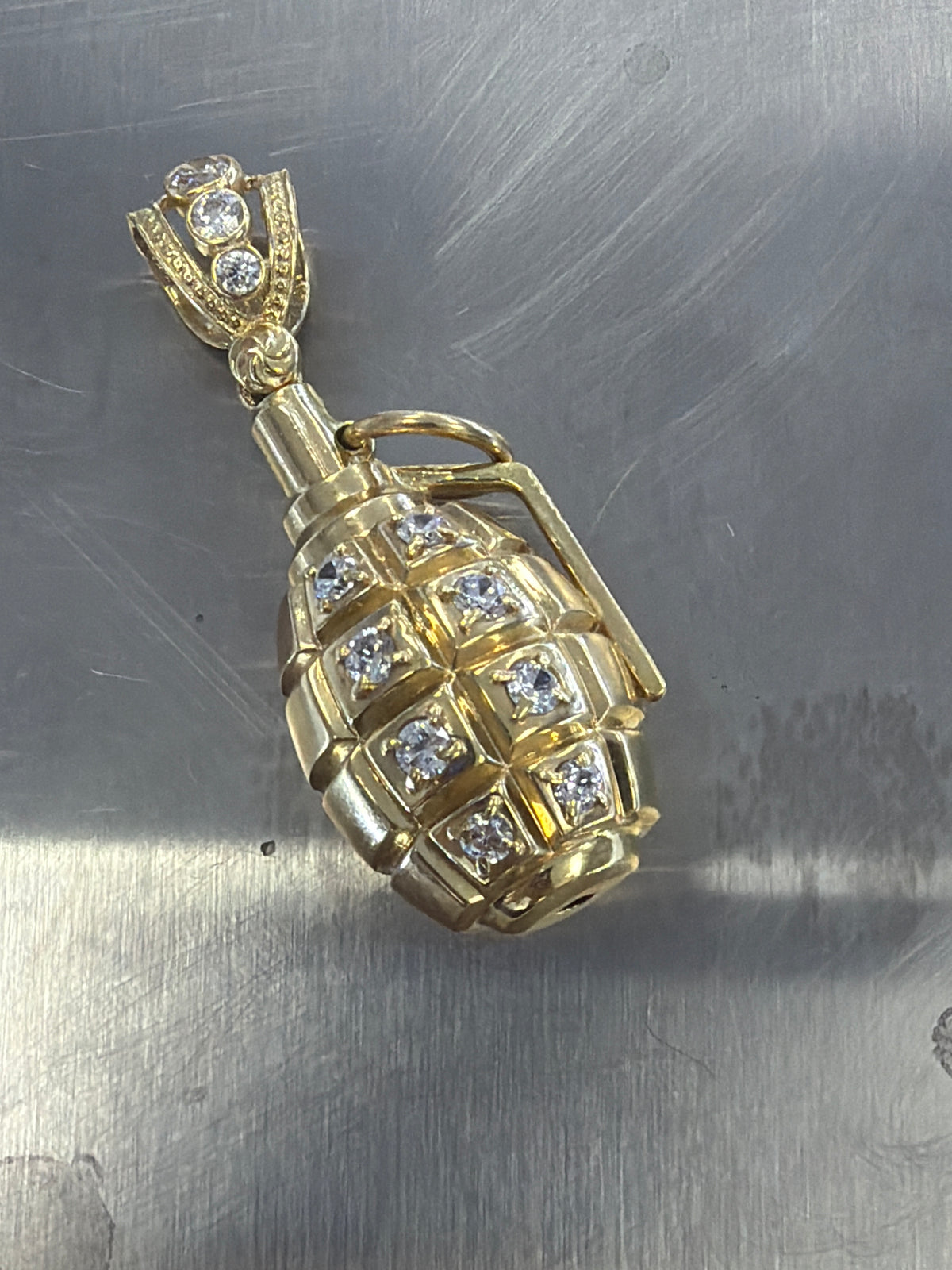 14k grenade with stones pendant