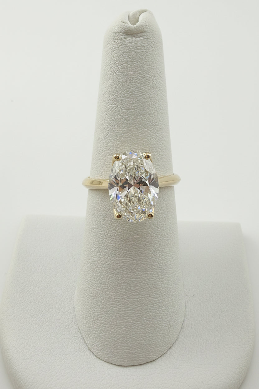 14k solitaire ring ladies engagement ring 4.00 CT Oval  DIAMOND yellow gold with certificate