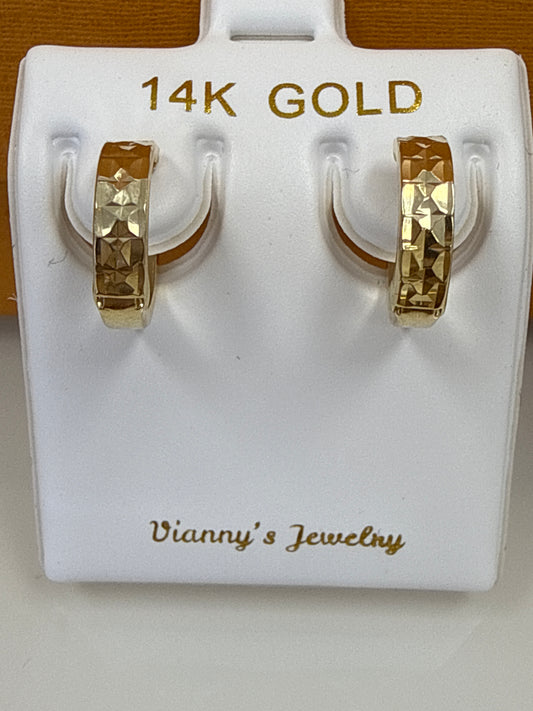 14k hoops small Huggies with diamond cut