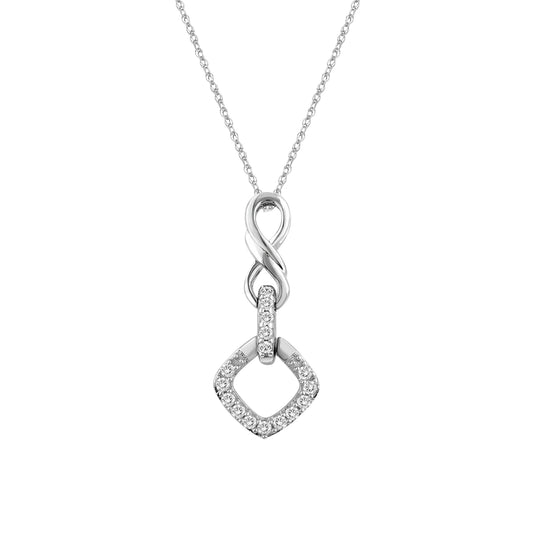 LADIES PENDANT WITH CHAIN 0.10CT ROUND DIAMOND 10K WHITE GOLD