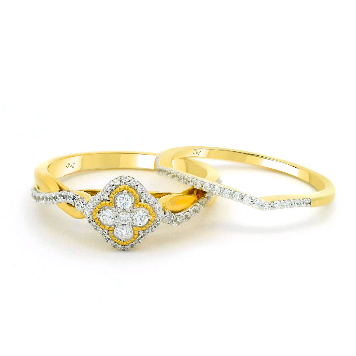 LADIES BRIDAL SET 0.33CT ROUND DIAMOND 14K YELLOW GOLD