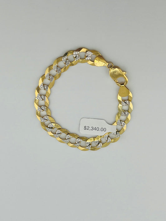 14k cuban link bracelet yellow gold with white diamond cut 11mm 8.5”