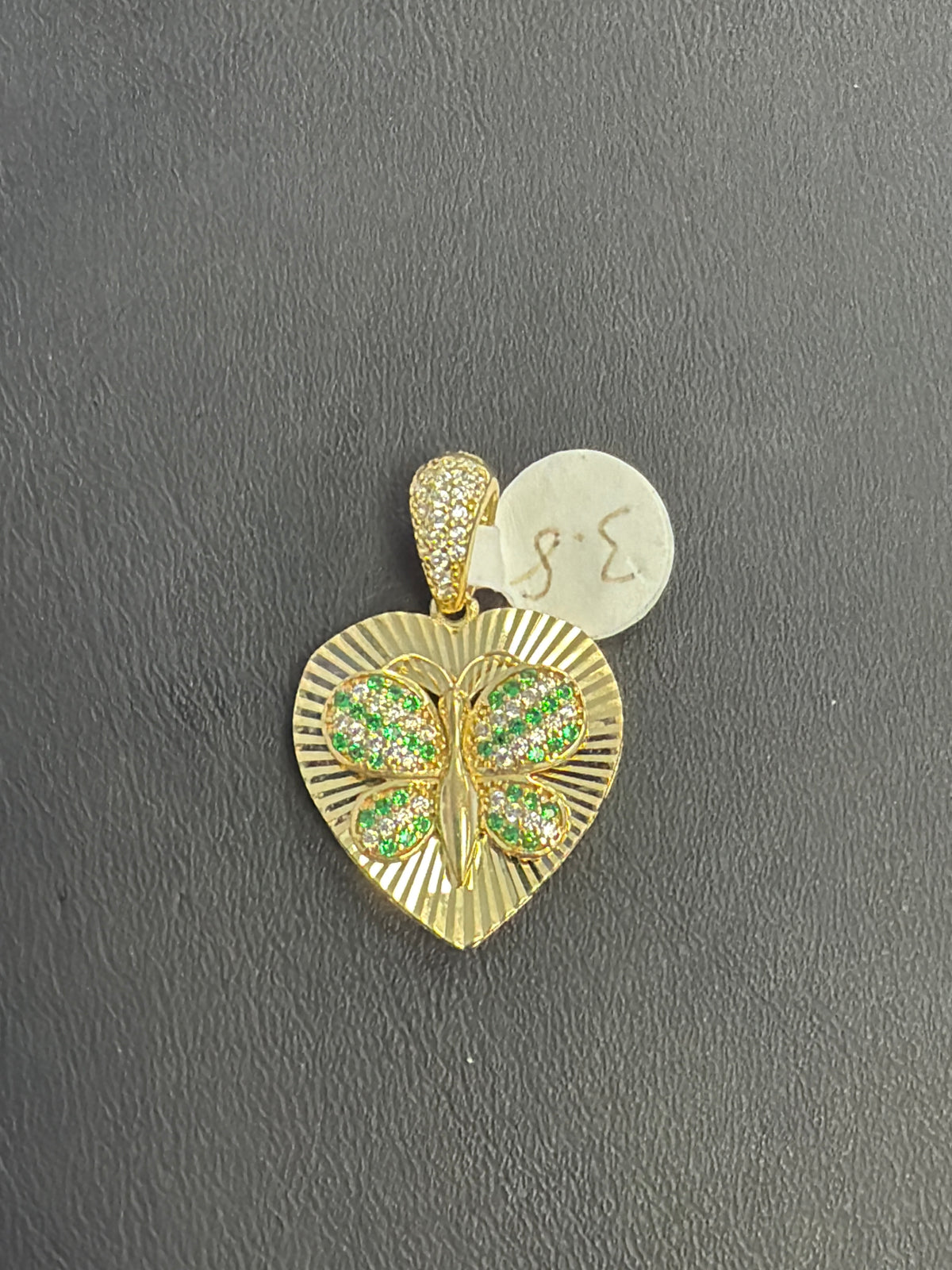 10k heart butterfly pendant green stones