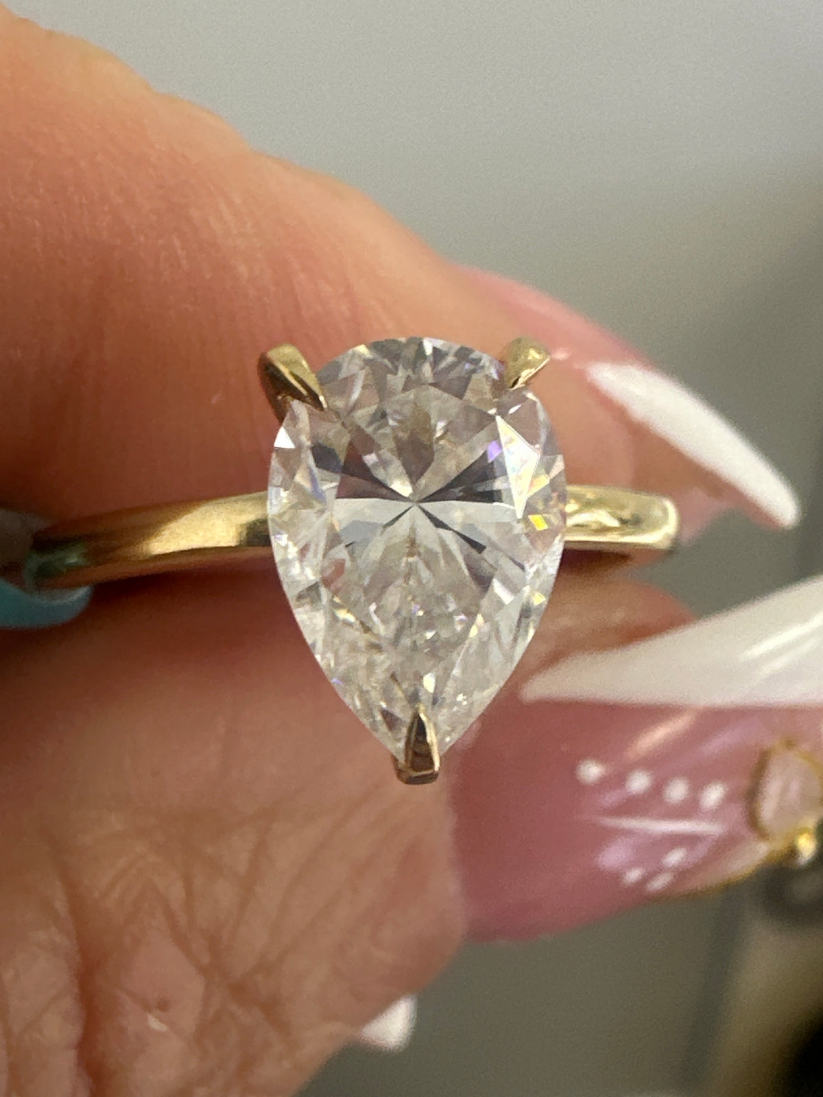 14k pear shape moissanite stone square stone engagement