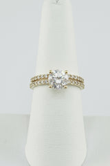 14k circle round center stone engagement wedding ring duo 3.34g