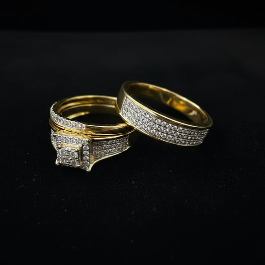 10k trio set wedding engagement 0.75ct