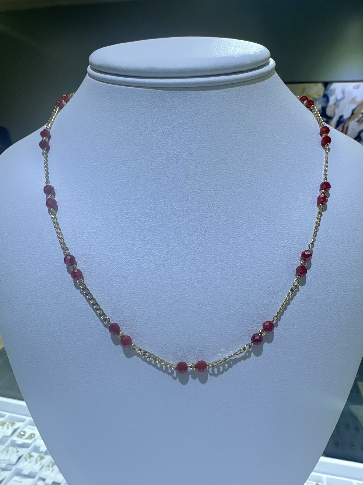 14k necklace red stones 18”