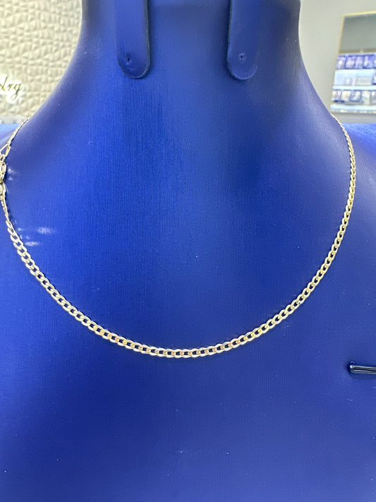 14k Necklace cuban style plain yellow solid gold chocker 16” 4 grams 2.4mm