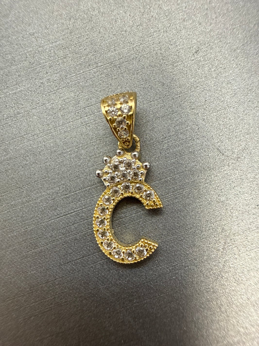 14k letter C pendant with crown and CZ’s stones 1.02