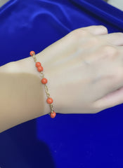14k yellow gold with red beets coral stones bracelet