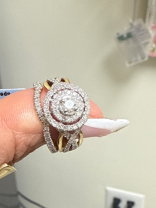 LADIES duo SET 1.00CT ROUND/BAGUETTE DIAMOND 14K YELLOW GOLD