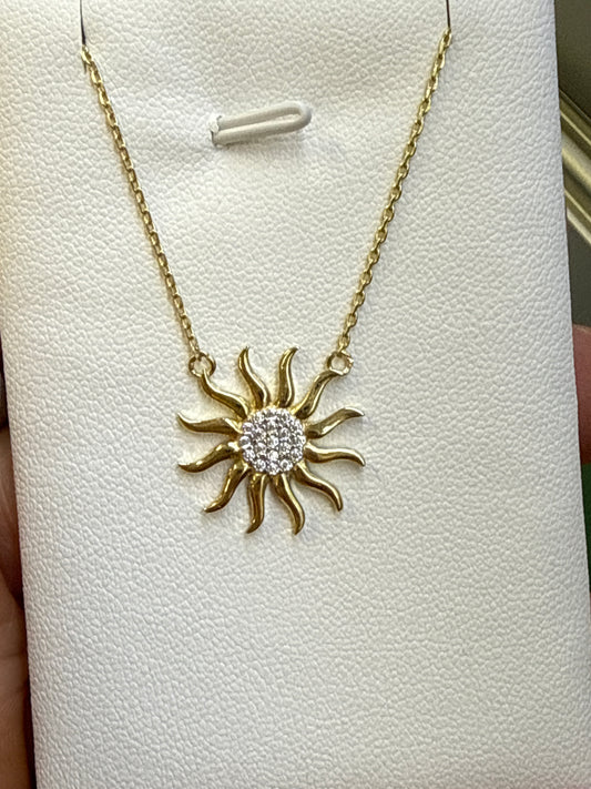 14k sun Necklace con piedras 2.98g