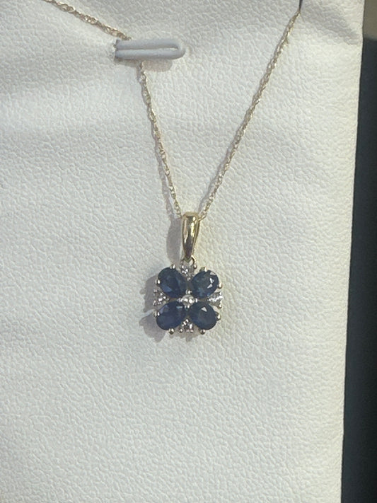 14k necklace Sapphire &  flower style  17”
