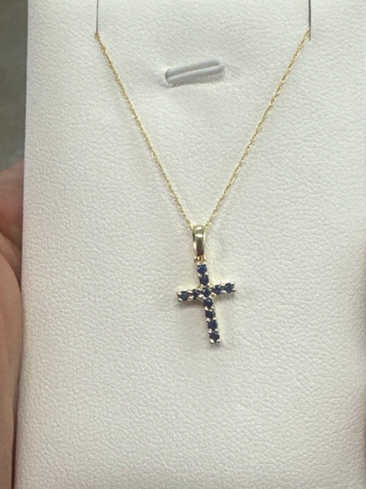 14k necklace Sapphire &  Cross style  17”