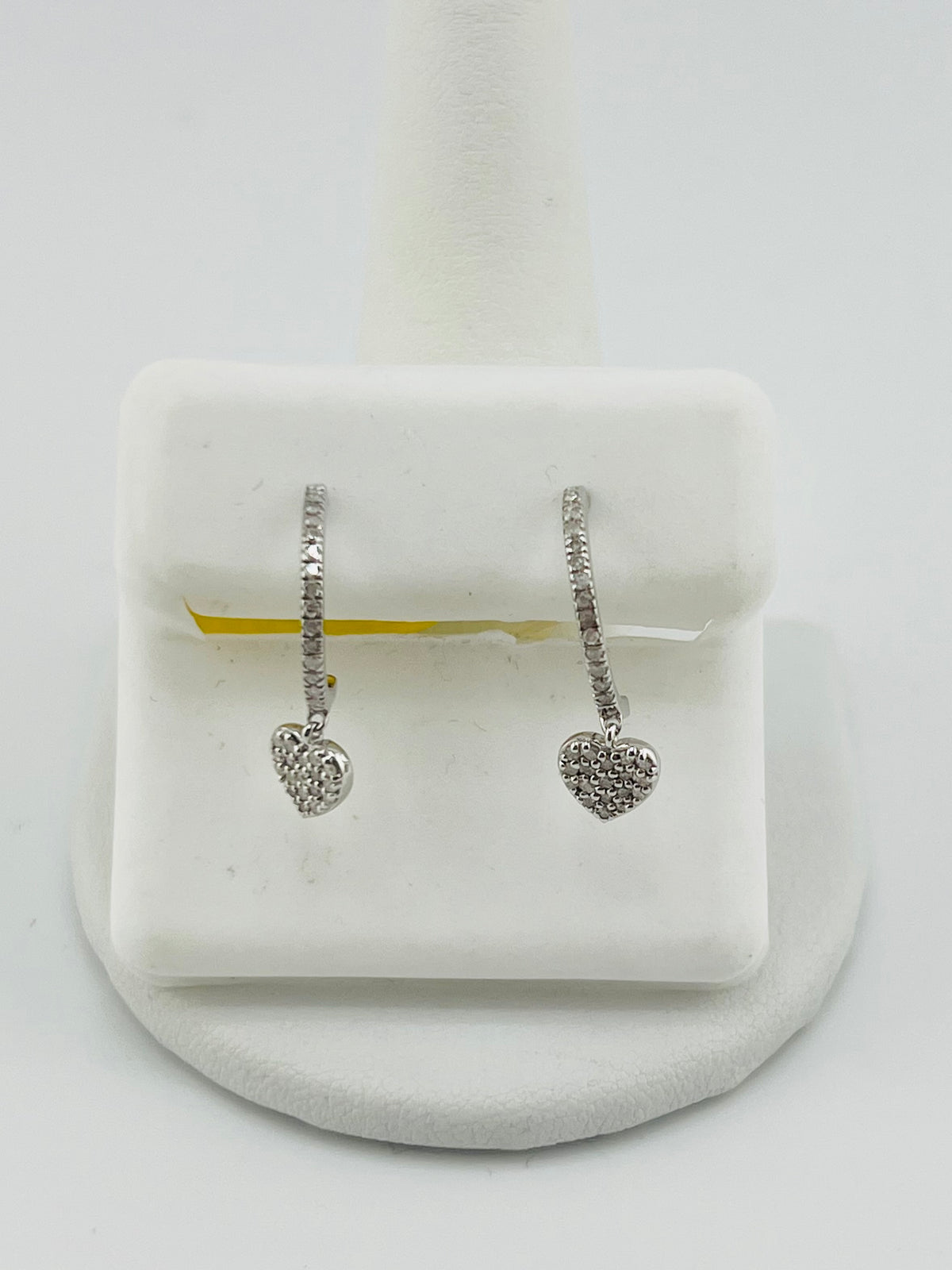 Silver diamond dangling heart hoop earrings 0.25ct