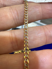 10k Necklace cuban style 2 tones white pave 24”