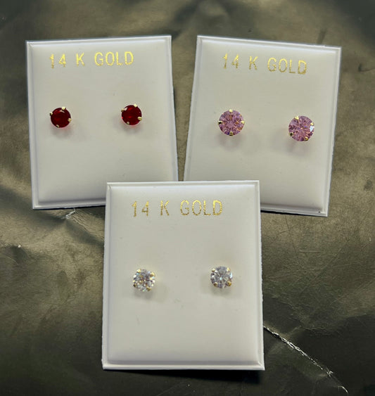 14k small stone earring (white OR red OR pink) (contact for color)