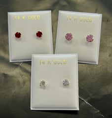 14k small stone earring (white OR red OR pink) (contact for color)