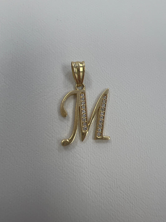 14k letter M pendant with Cz’s stones