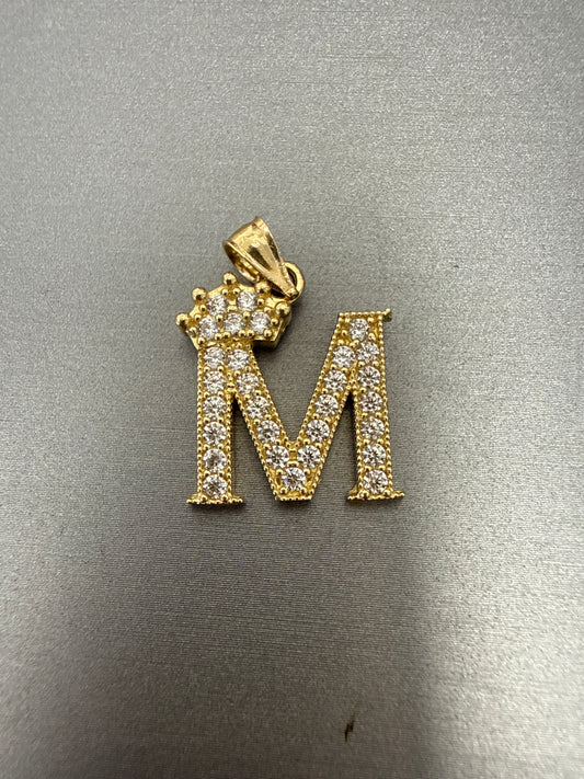 14k letter M pendant with crown on Cz’s stones 2.74g