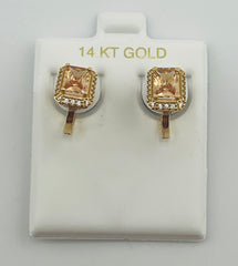 14k earrings with orange and white stone