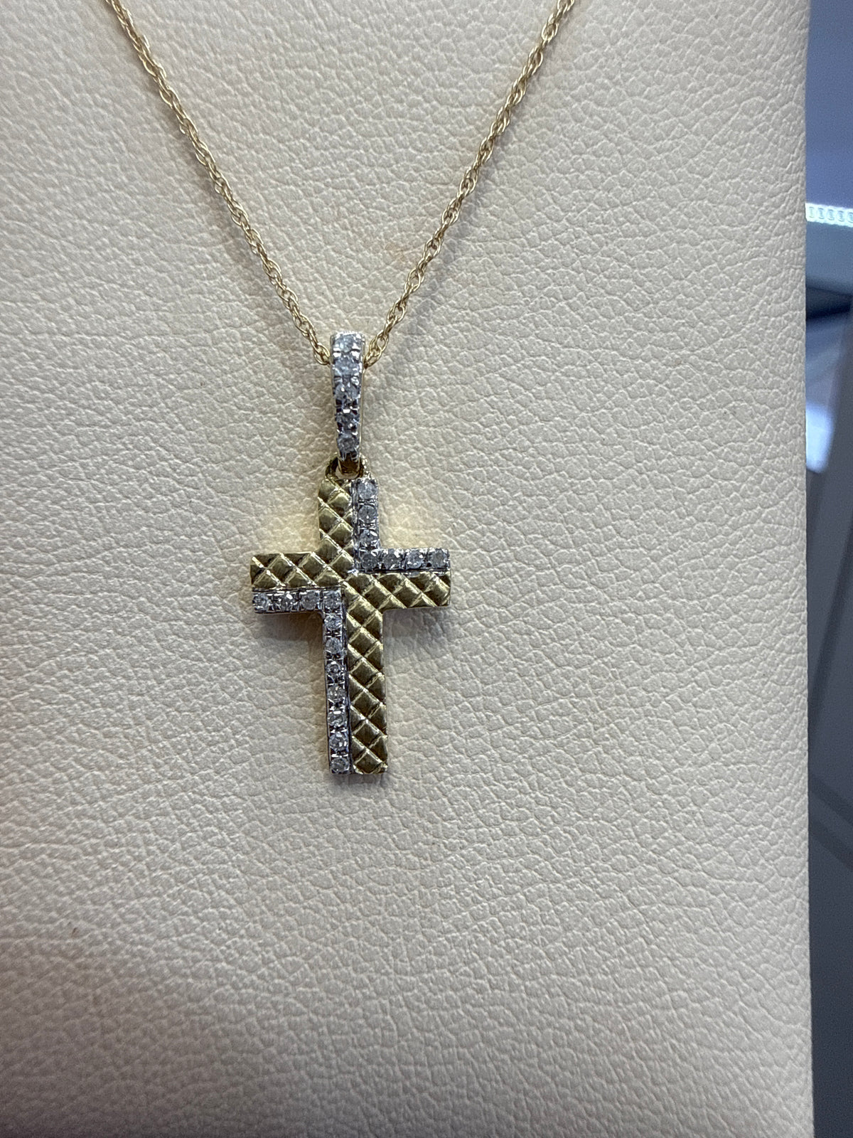 14k Diamond necklace Cross style  17”