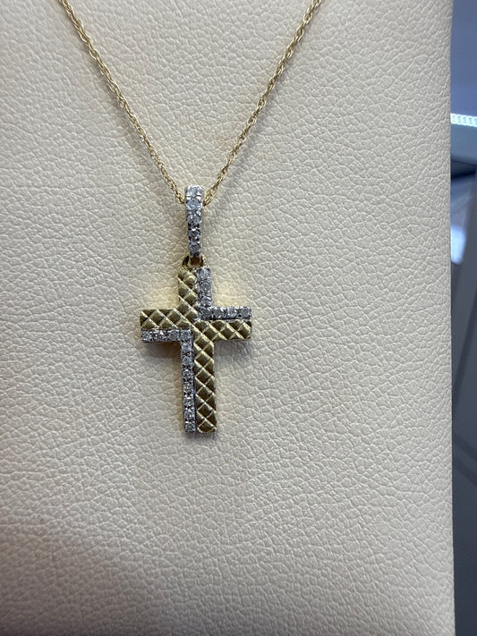 14k Diamond necklace Cross style  17”