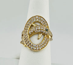 14k dolphin ring with green and white stones
