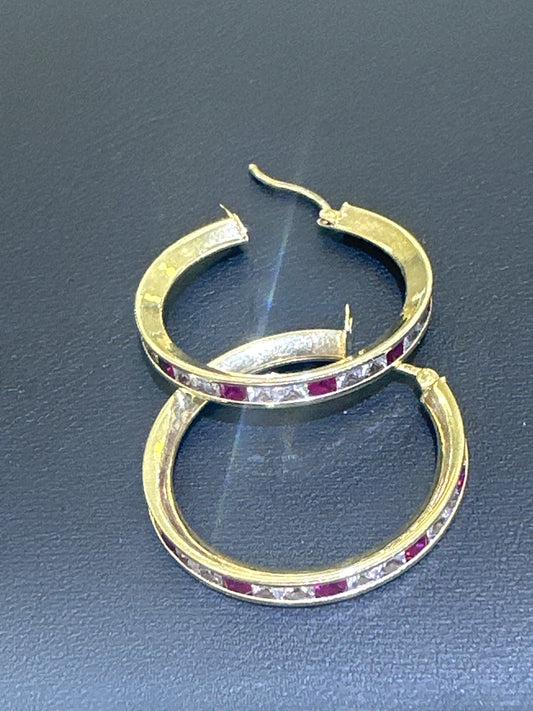 14k Earring huggies red stones