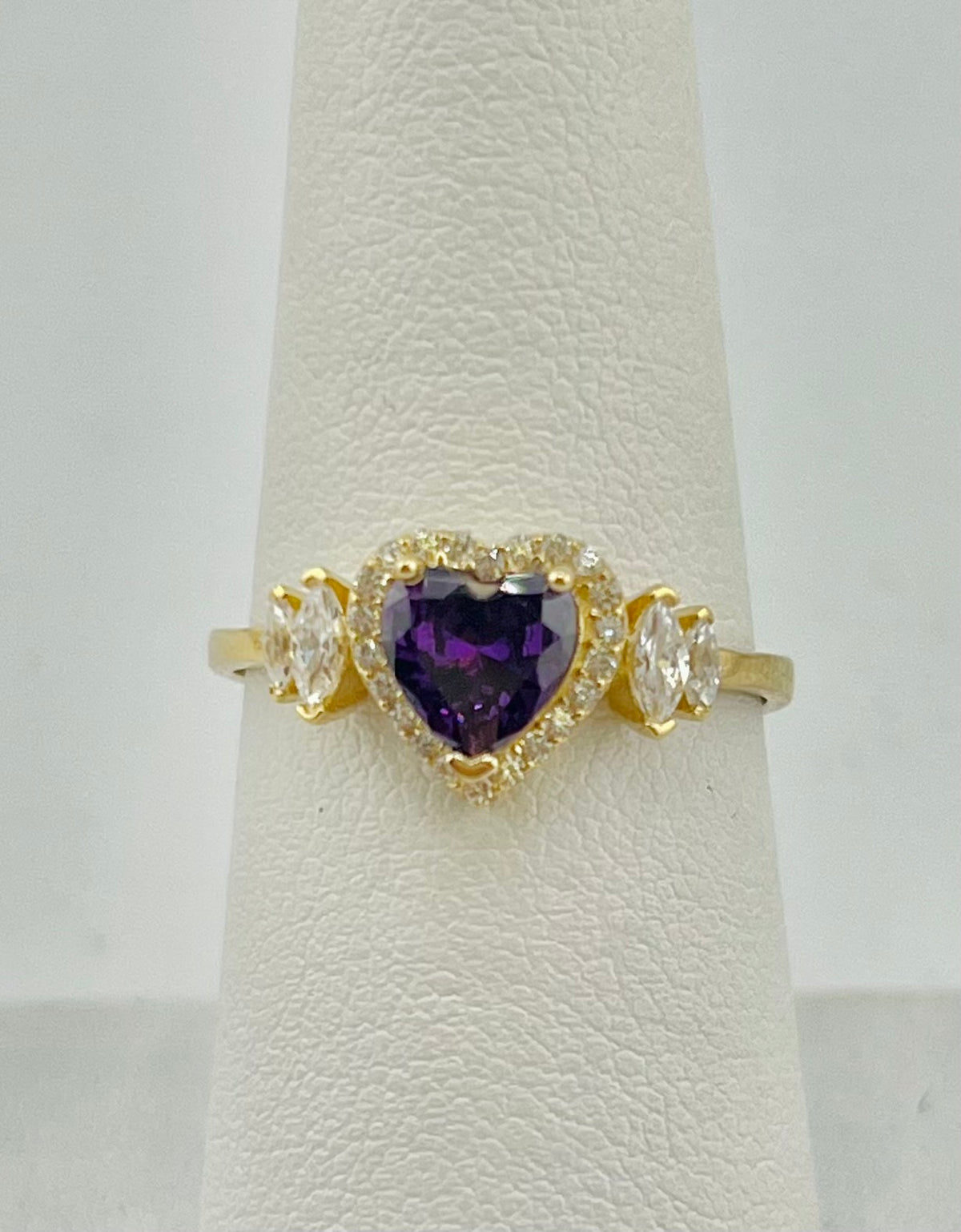 14k heart ring with big purple stone