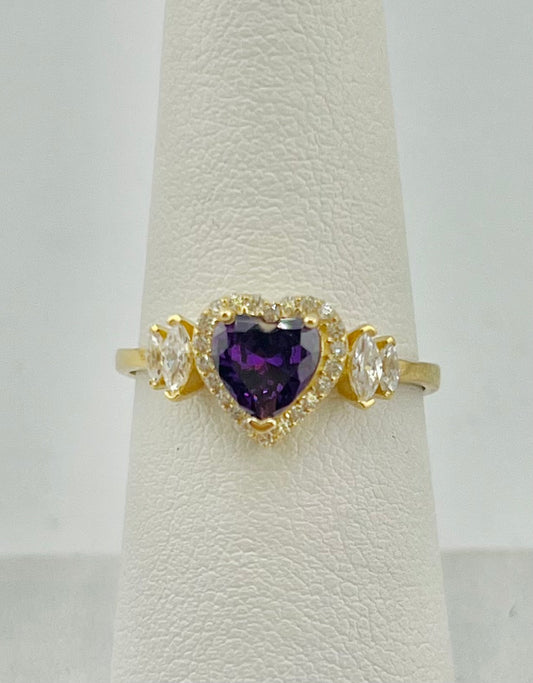 14k heart ring with big purple stone