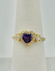 14k heart ring with big purple stone