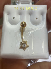 14k belly ring with star and stones