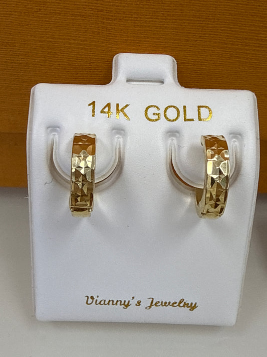 14k hoops small Huggies with diamond cut