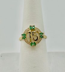 14k Quince (15) green circle with stones