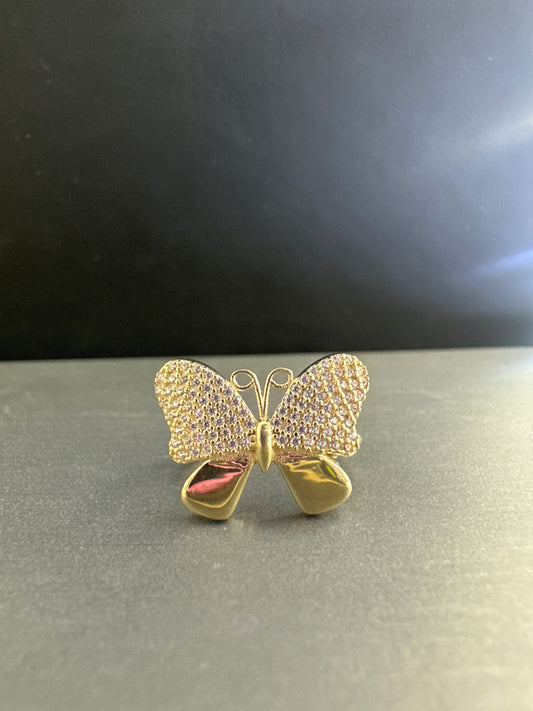 14k butterfly ring with many stones