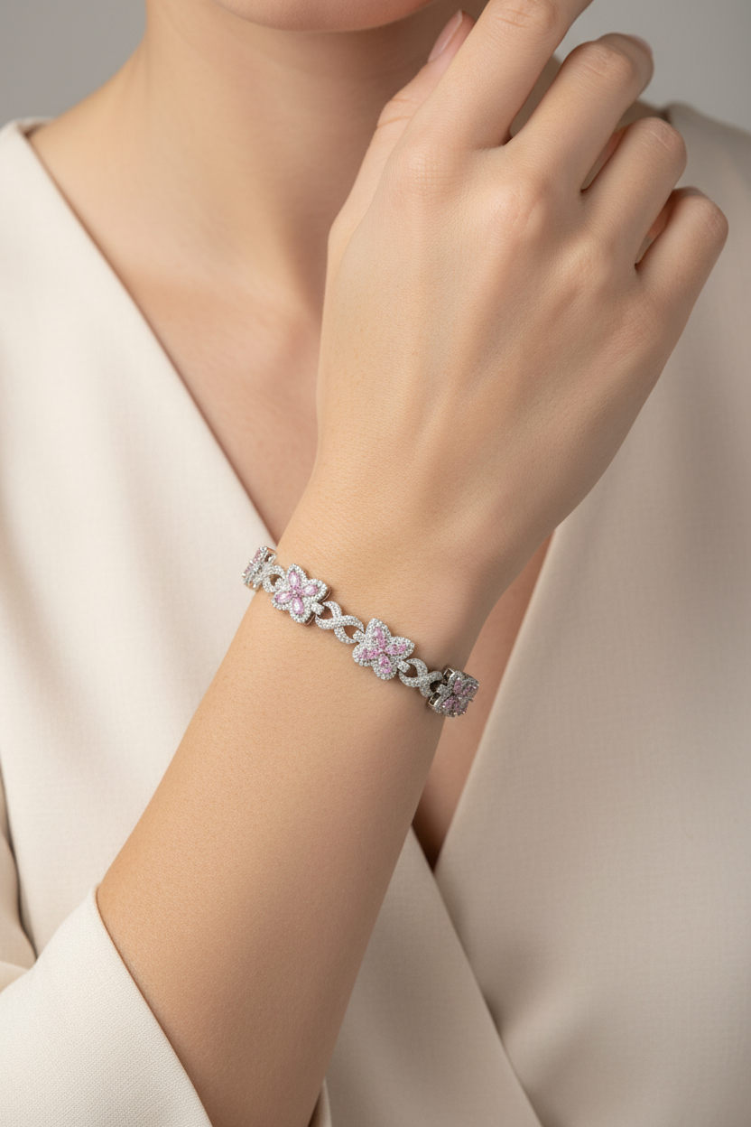 Silver moissante bracelet with pink stones butterflies 3.83ct a tímeles piece