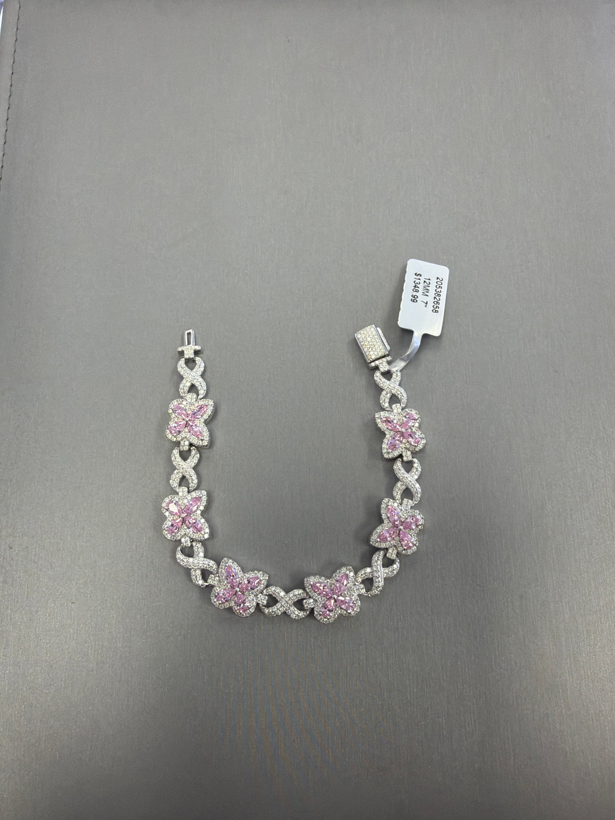 Silver moissante bracelet with pink butterflies 3.83ct