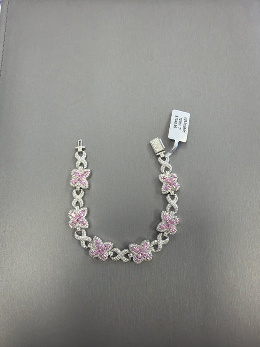Silver moissante bracelet with pink butterflies 3.83ct