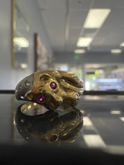 14k tri colored ring panther w/ red white stones