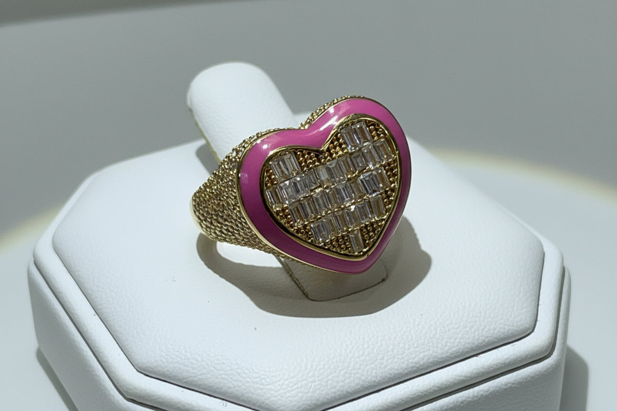 14k ring ladies heart with stones orange color