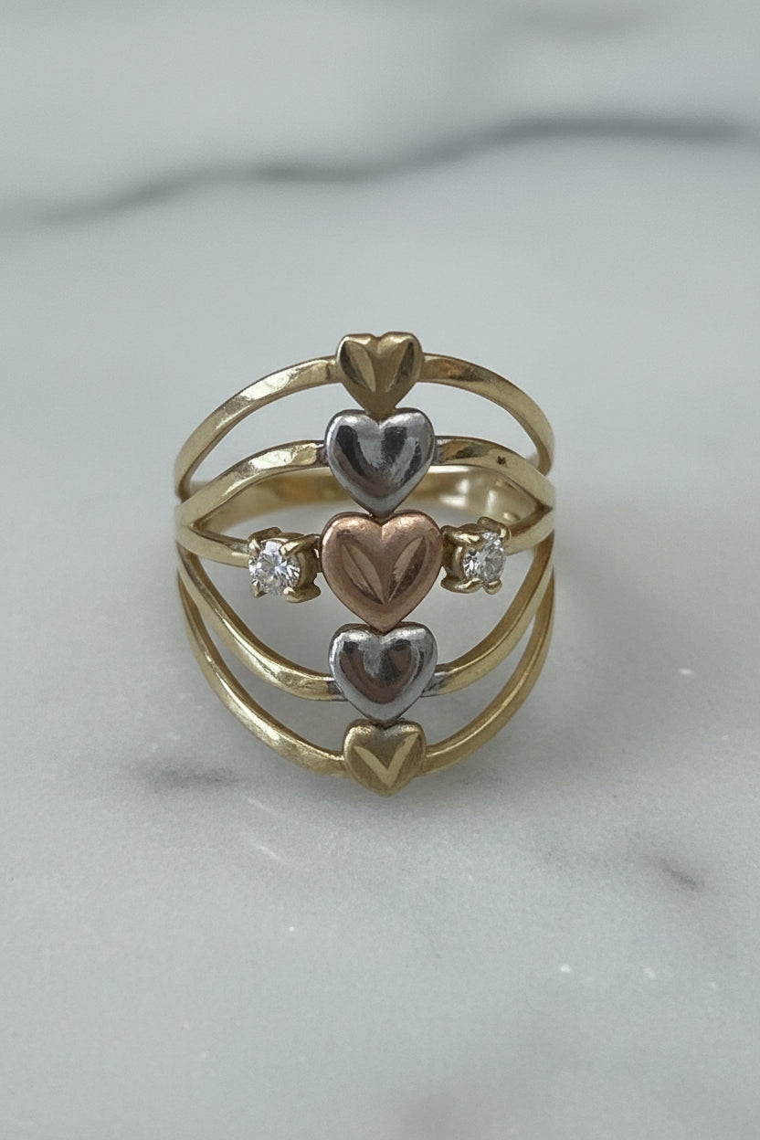 14k ring 5 hearts 3 color