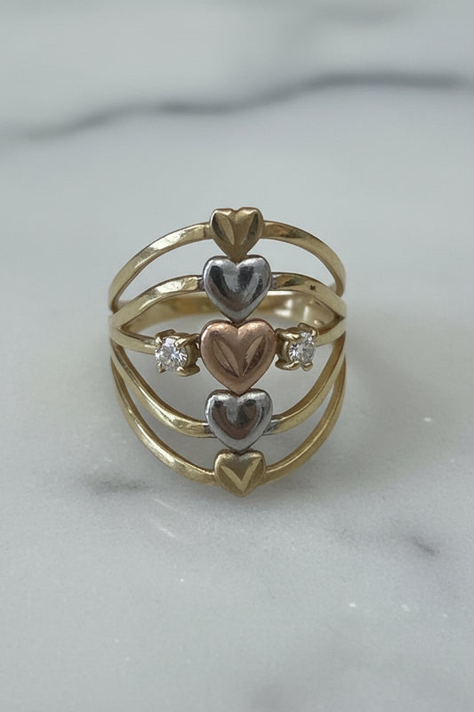 14k ring 5 hearts 3 color