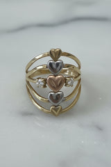 14k ring 5 hearts 3 color