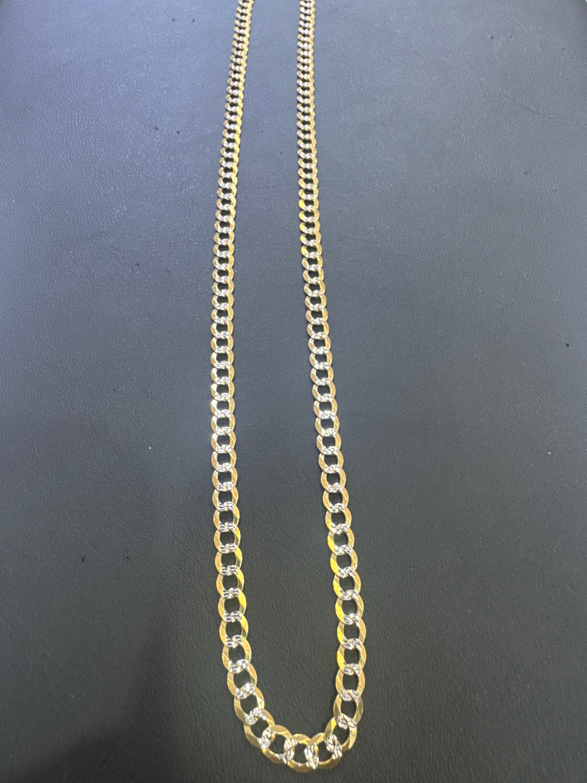 14k Cuban necklace two tones white pave 2mm 18” 3.5g
